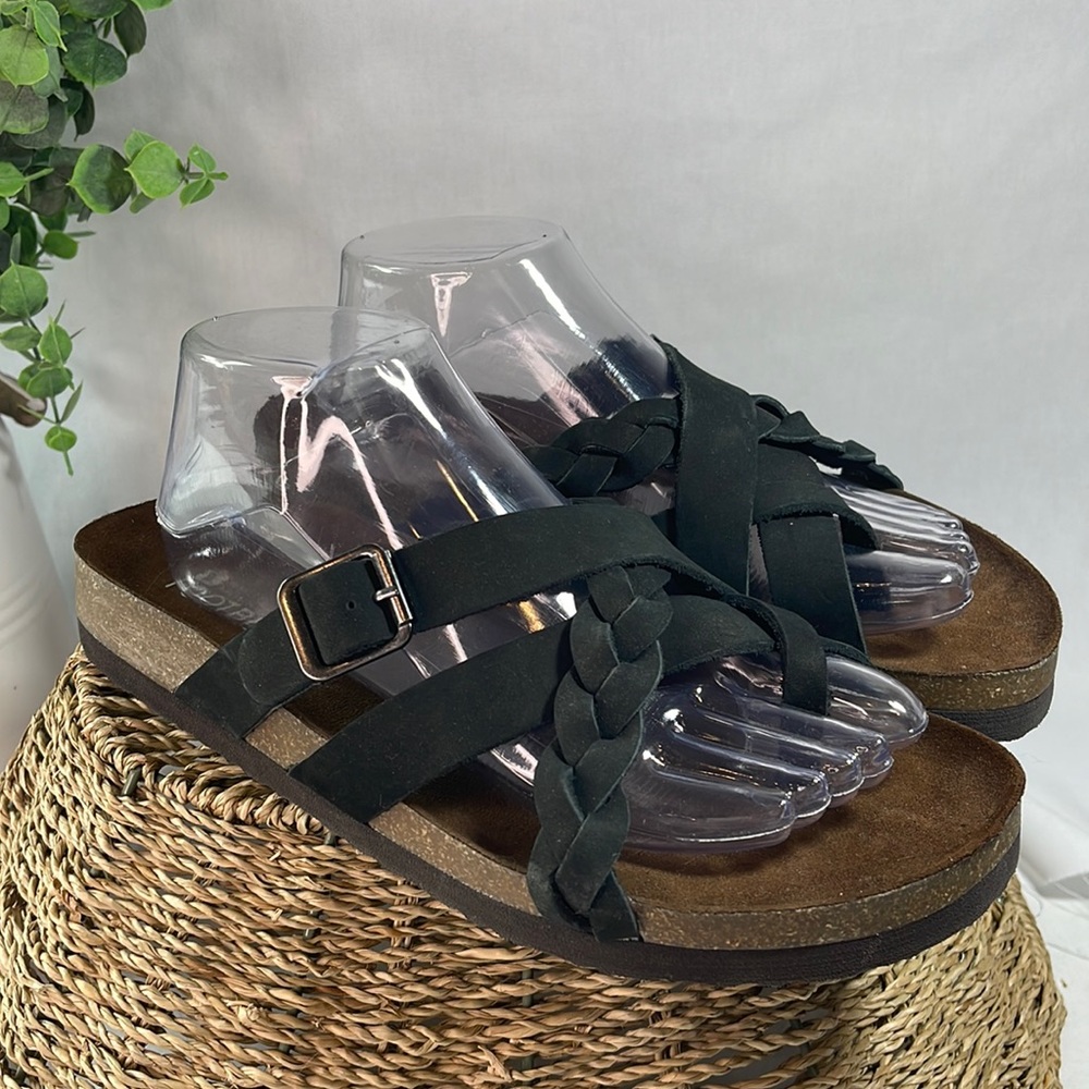 White mountain footbeds Harrington black leather sandals sz 9 women’s NWOT